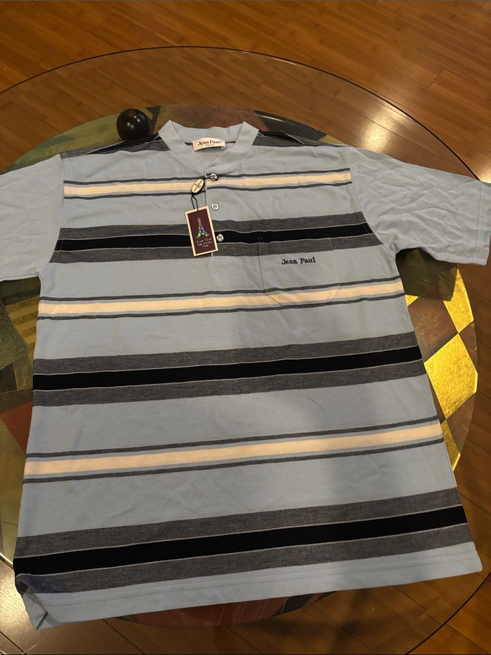 Men's Light Blue Striped Polo Shirt